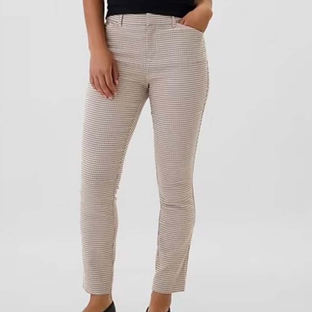 GAP Mid Rise Skinny Ankle Ivory Plaid Pants size 8 Tall NWOT